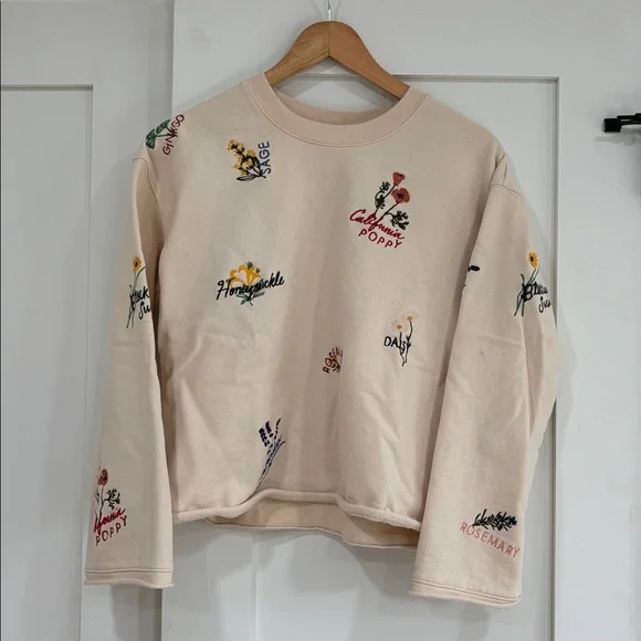 Madewell Botanical Embroidered Bell-Sleeve Sweatshirt Women's Size Small - Picture 3 of 6